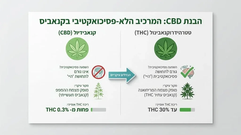 אחרי כותרת H2 המסבירה על CBD והפופולריות שלו בקבוק שמן CBD איכותי ליד עלי קנאביס ירוקים